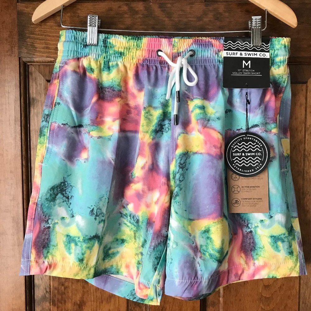 NWT Surf & Swim Co. Multicolor 17" Volley Swim Short w/Drawstring Medium